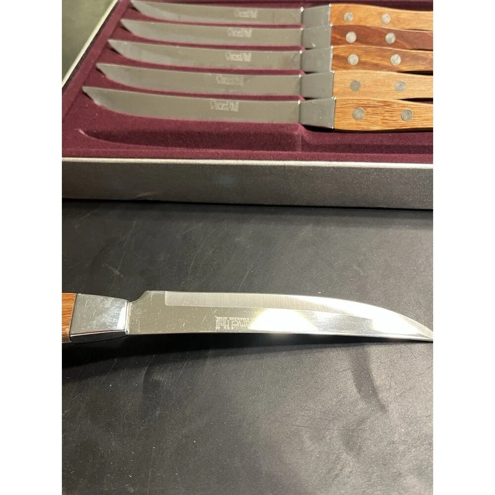 Vtg Carvel Hall Wood Handle Stainless Steak Knives 6pc IOB Japan